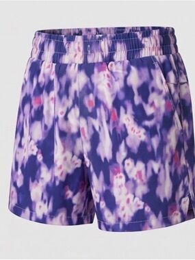 Women's Purple Floral Print Athletic Shorts with Elastic Waistband